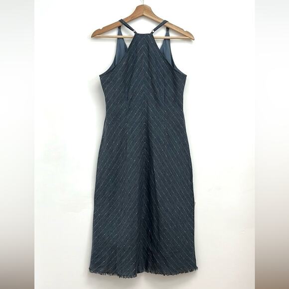 ATM Anthony Thomas Melillo Linen Racerback Metallic Stripe Chambray Dress - Med - Picture 3 of 14
